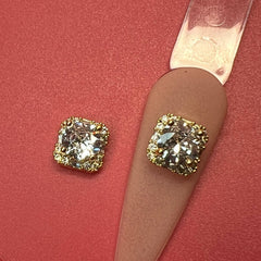 2 pcs Clear Crystal Square Charm for Luxury Nails Art Design (Crystal Rhinestone Engraved)