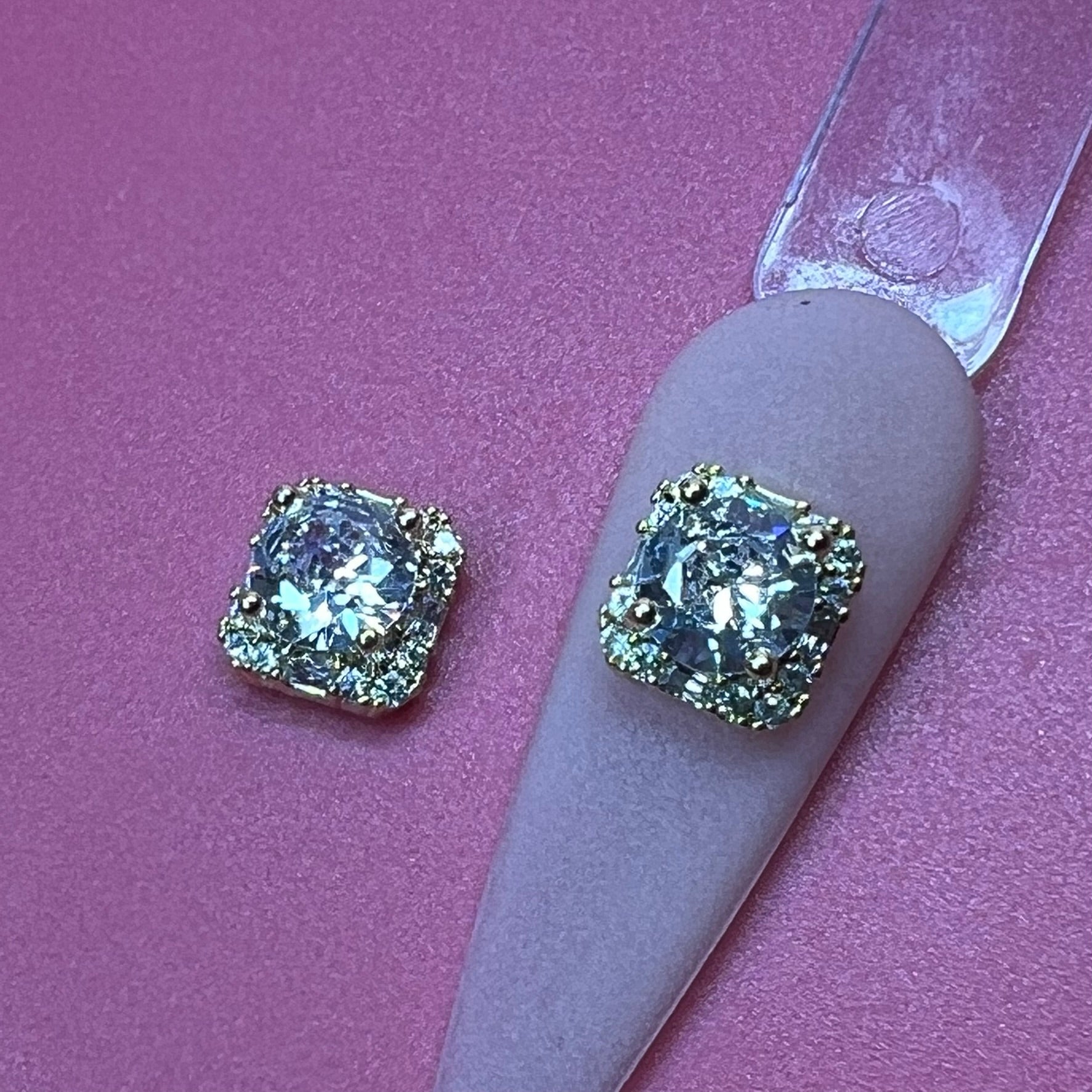 2 pcs Clear Crystal Square Charm for Luxury Nails Art Design (Crystal Rhinestone Engraved)