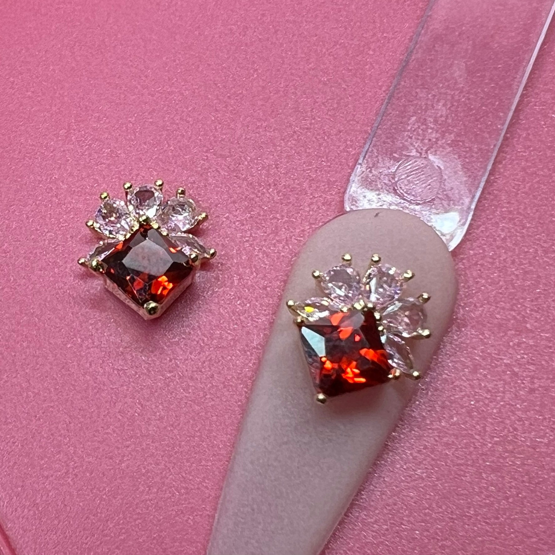 2 pcs Luxury 3D Charm for Nails Art Design (Pink and Red Rhinestone Engraved)