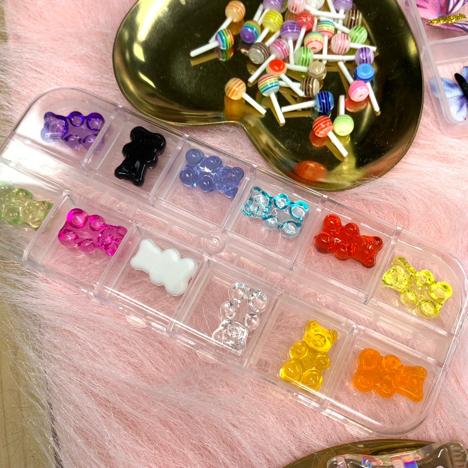 12 pcs Colorful Transparent Resin Gummy Teddy Bear charms for nails art design