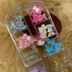 36pcs Colorful Iridescent Resin Gummy Teddy Bear charms for nails art design