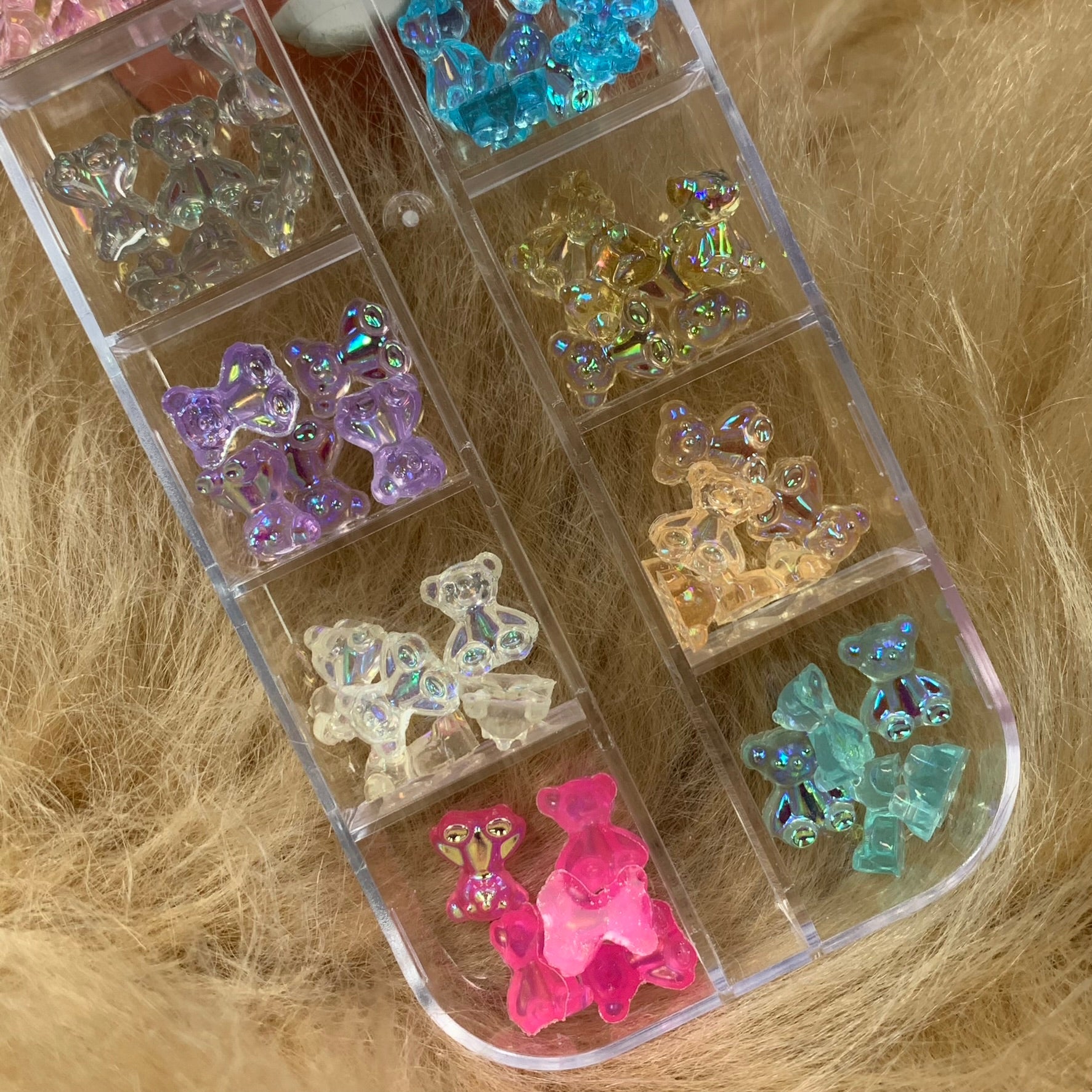 36pcs Colorful Iridescent Resin Gummy Teddy Bear charms for nails art design