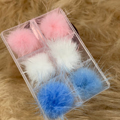 3 pairs of Pompoms (Fur ball & magnet base) for Nails art design (White, Baby Blue, Baby Pink)