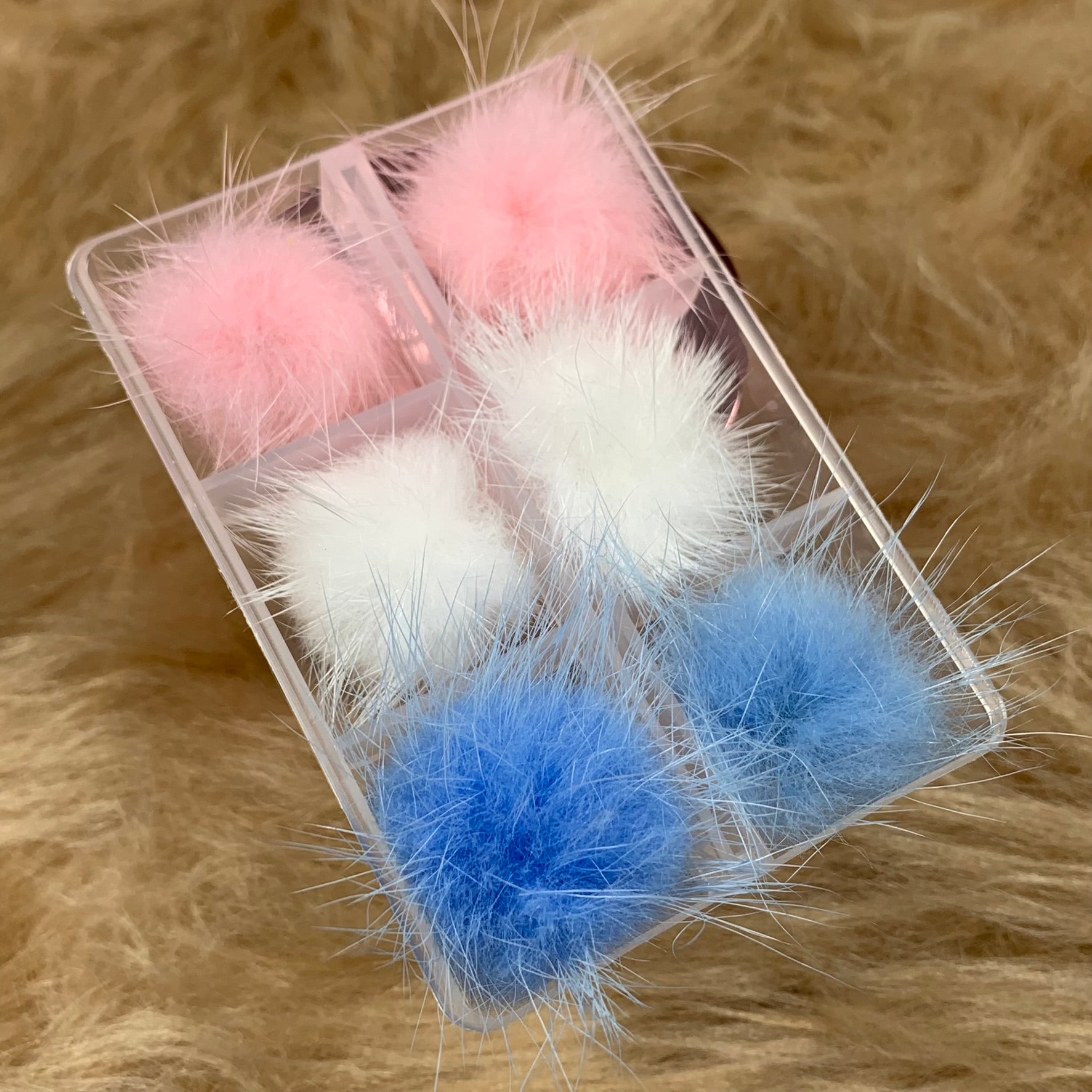 3 pairs of Pompoms (Fur ball & magnet base) for Nails art design (White, Baby Blue, Baby Pink)