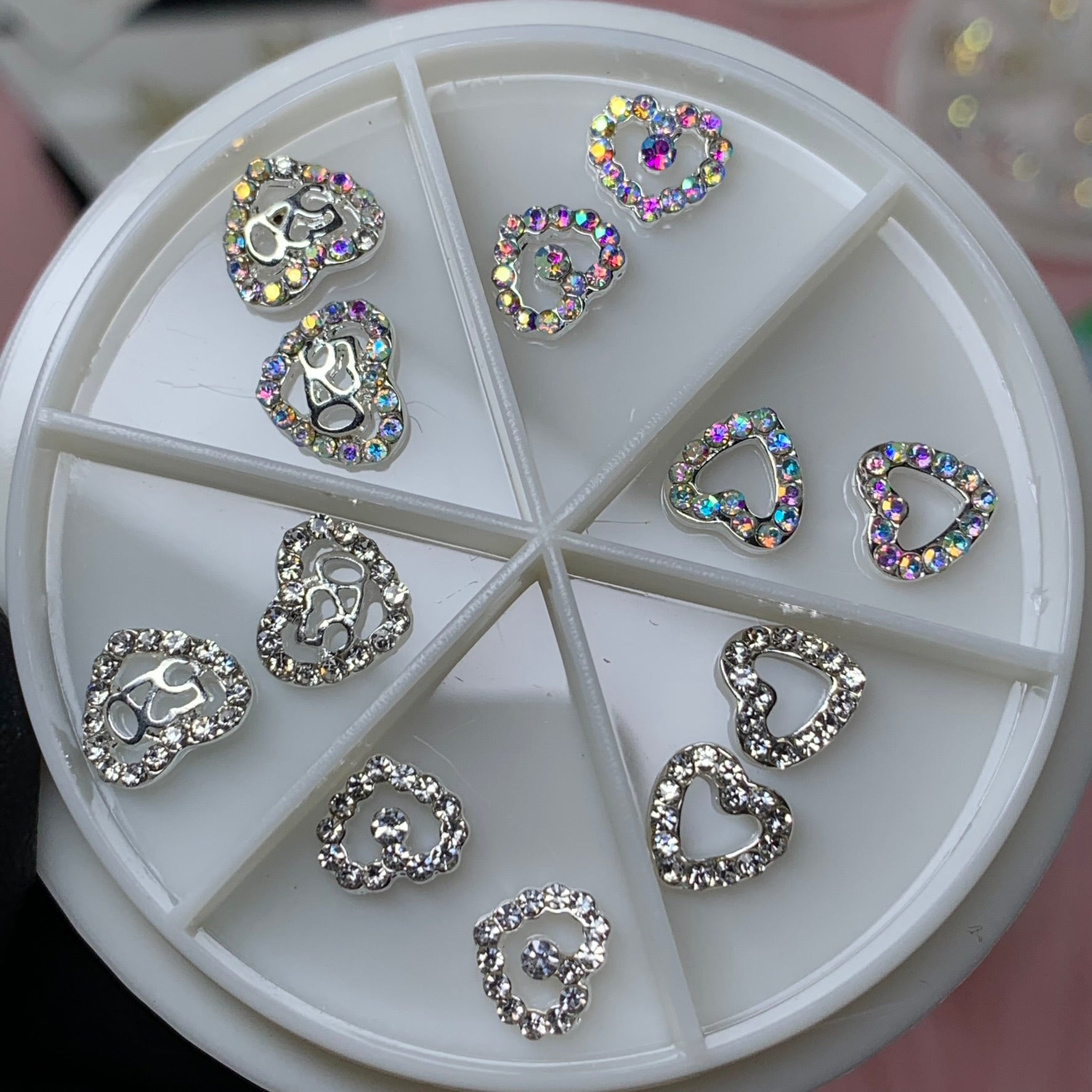 3D Silver Heart shape and Lips Charms for Valentines nails art design