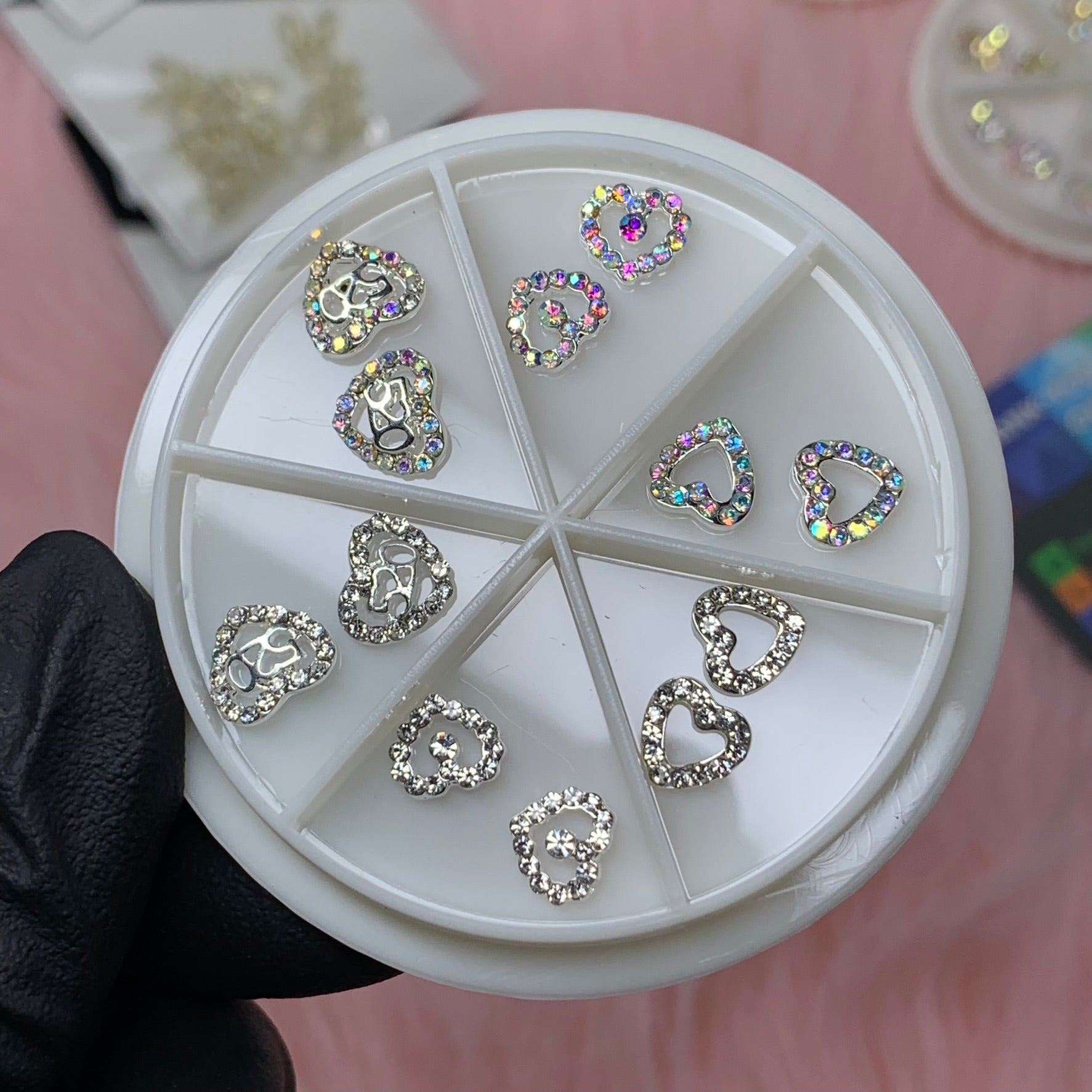 3D Silver Heart shape and Lips Charms for Valentines nails art design