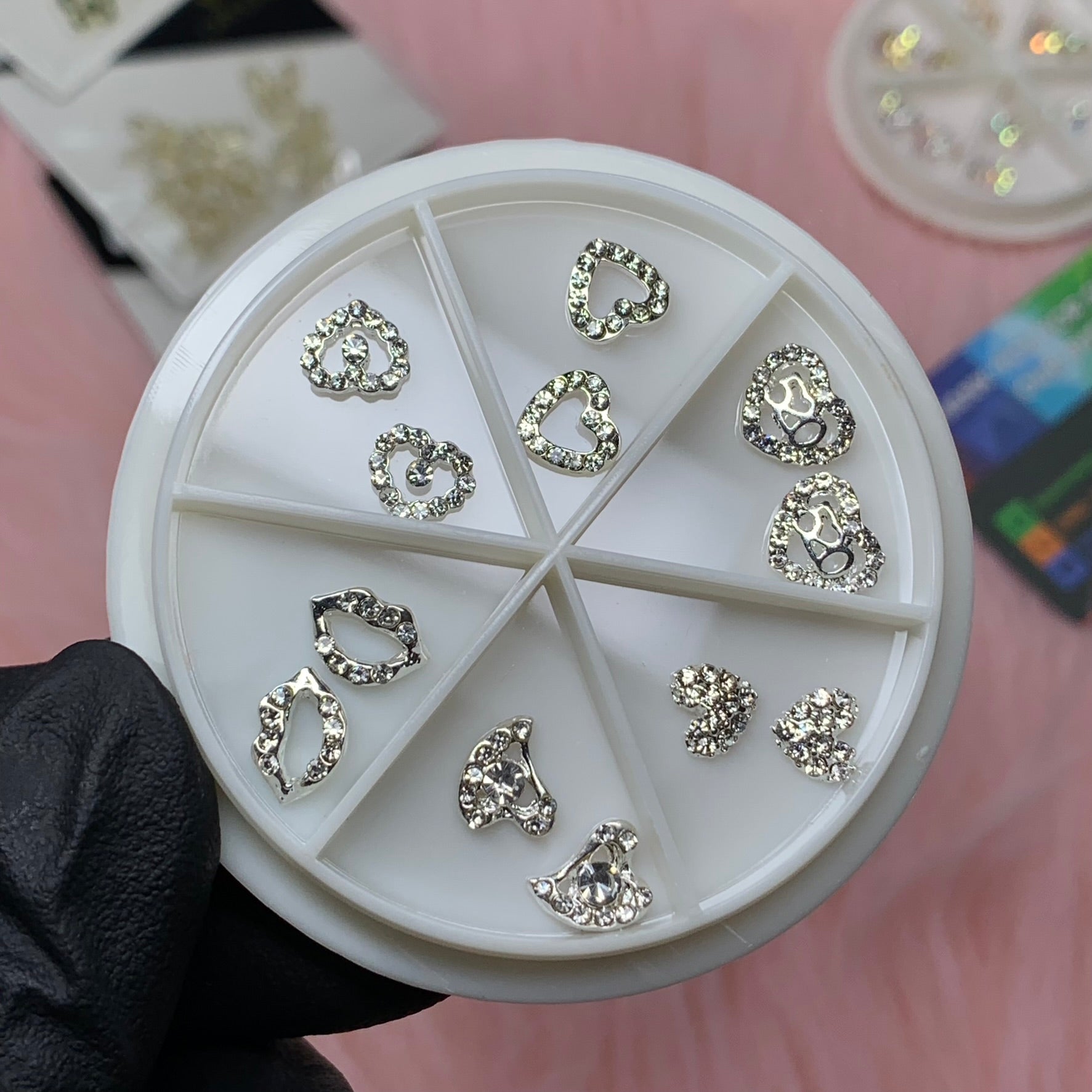 3D Silver Heart shape and Lips Charms for Valentines nails art design