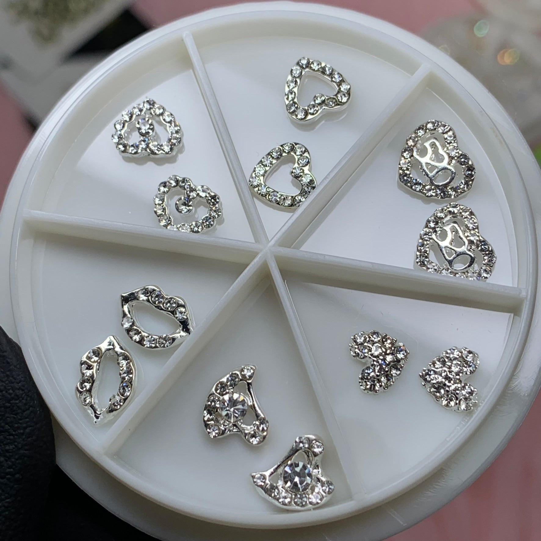 3D Silver Heart shape and Lips Charms for Valentines nails art design