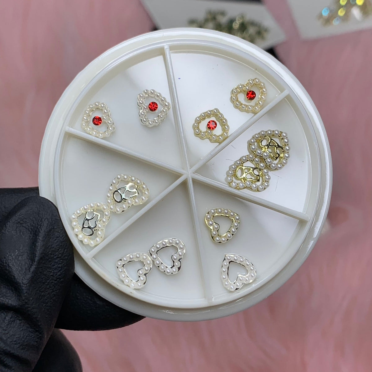 3D Pearl-edge Heart shape Charms for Valentines nails art design