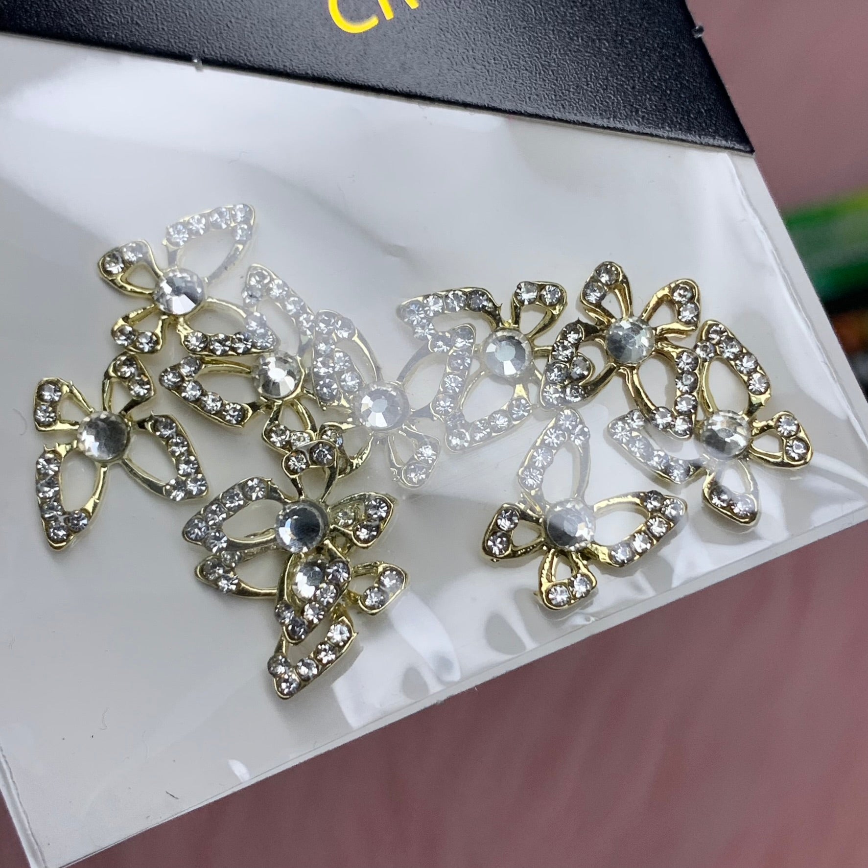 Crystal-Edge 3d Luxury Butterfly charms for nails art design (Silver Crystal Diamond)