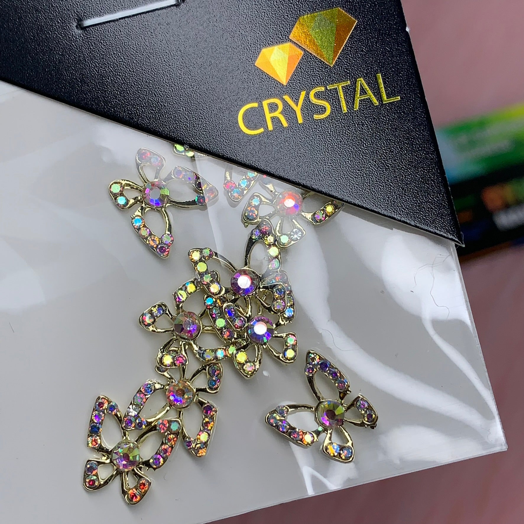(AB Iridescent Rhinestones engraved) 3d Luxury Butterfly charms for nails art design