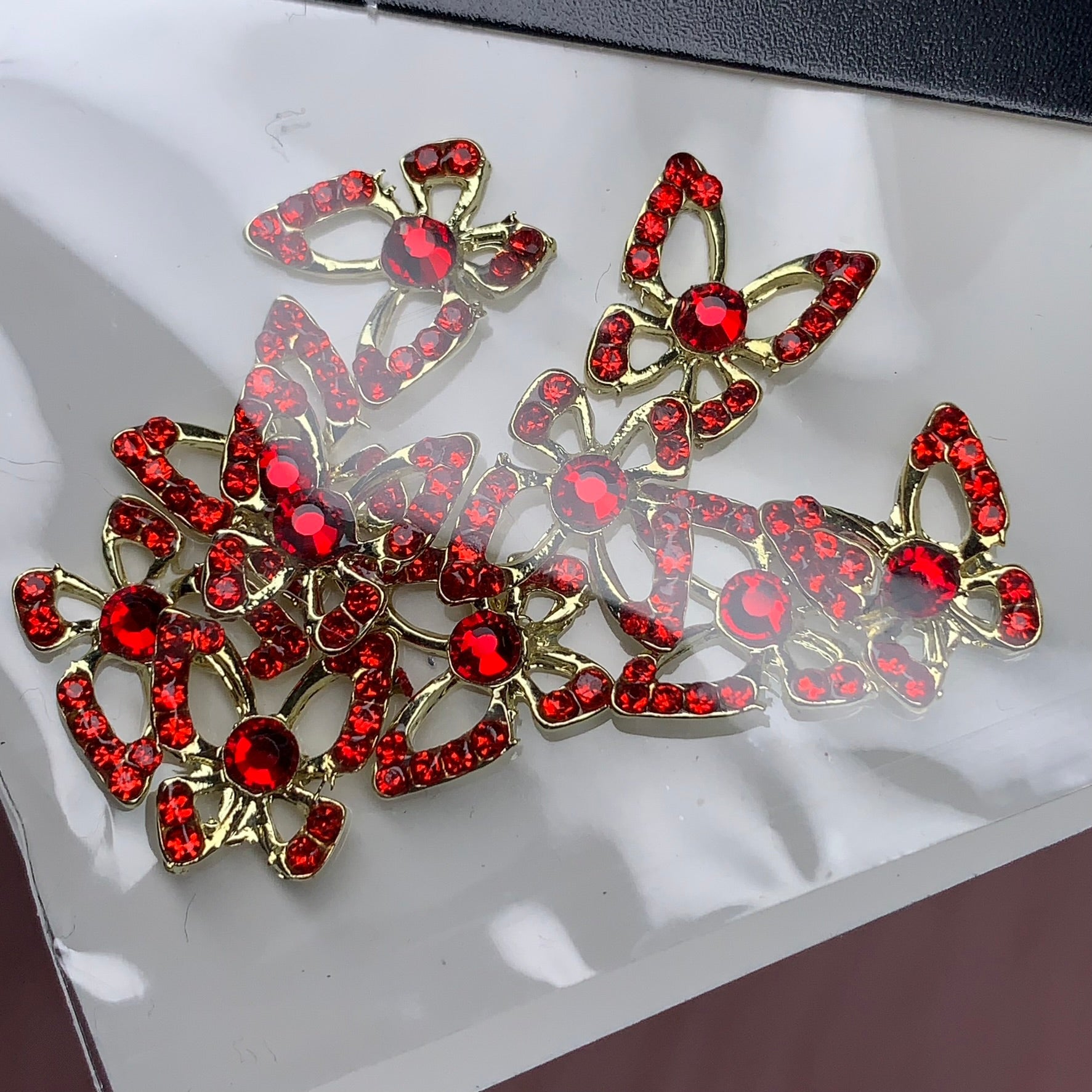(Red Rhinestones engraved) 3d Luxury Butterfly charms for nails art design