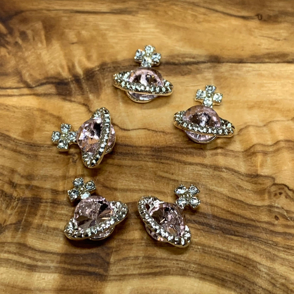 5 pcs Planet Charm for Nails art designer (Pink rhinestone engraved)