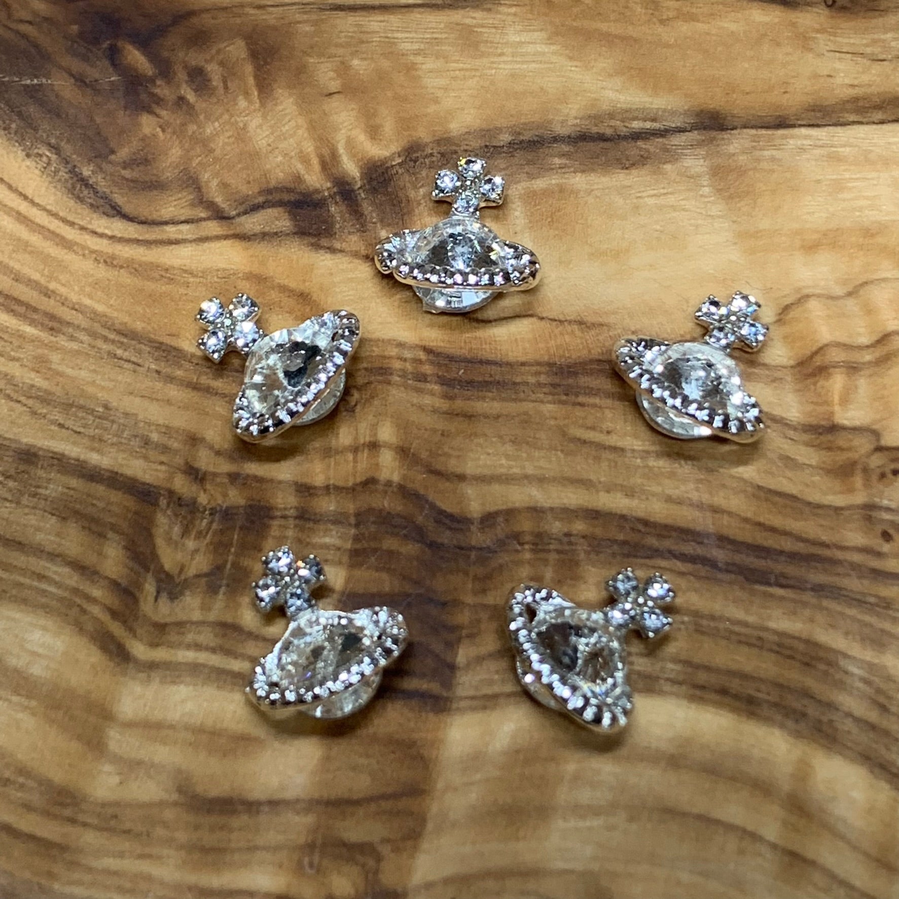 5 pcs Planet Charm for Nails art designer (Clear Crystal rhinestone engraved)