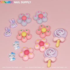12 pcs Kawaii Candy Cartoon Mixed Shape Design Nail Charms