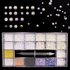DH027 Multi-color mixed-sizes Pearl set with round metal ball beads