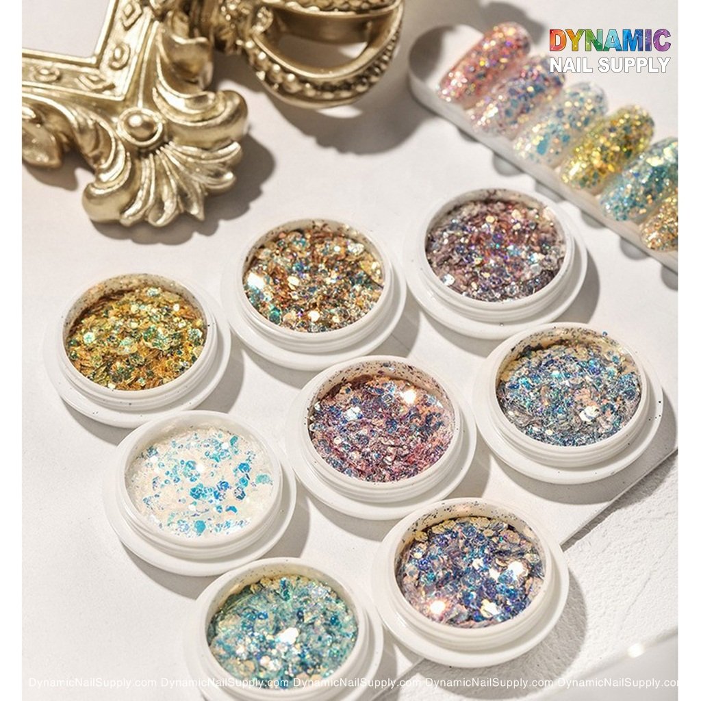 Colorful Iridescent Glitters Set - 8 boxes per set - For Nail Art Designs