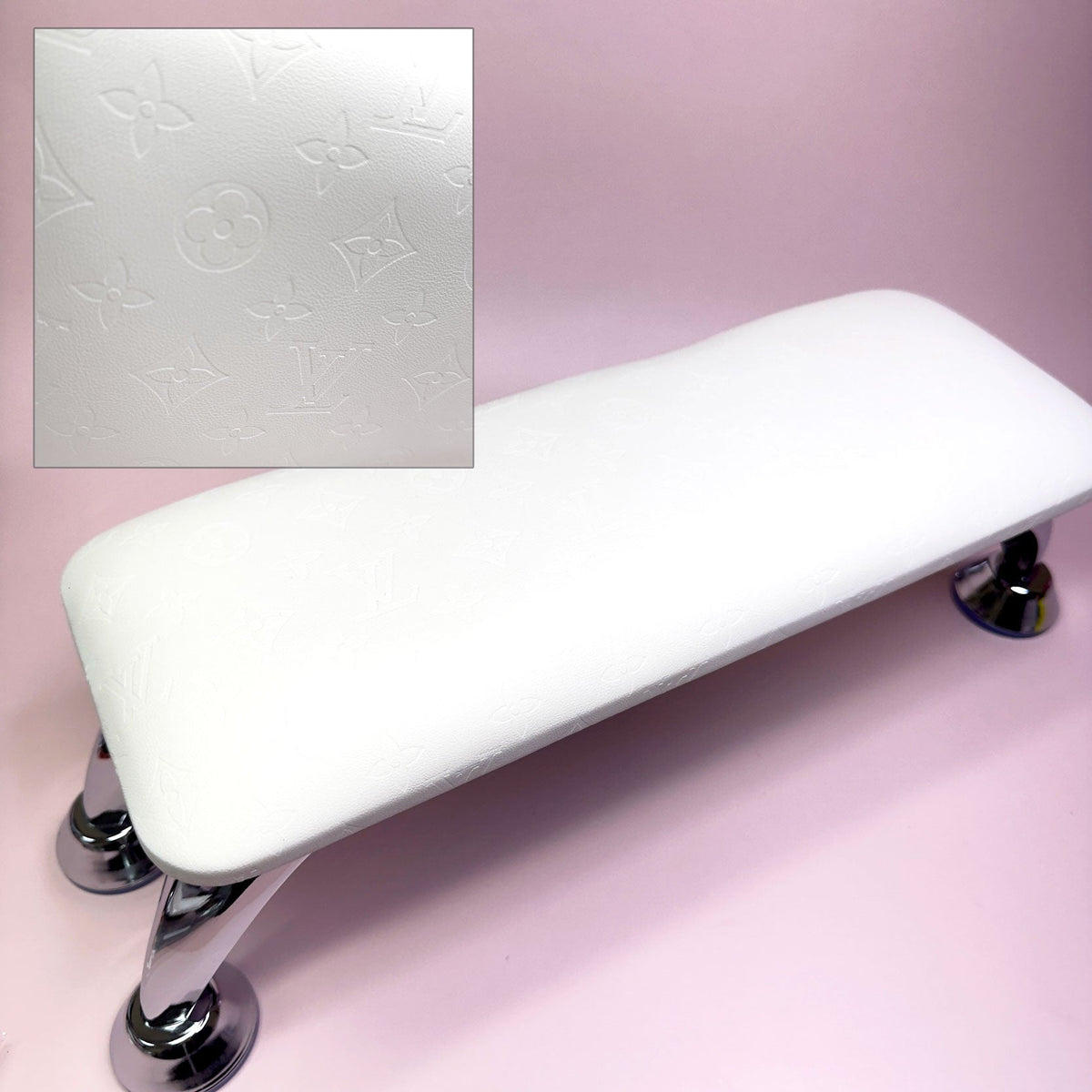 (White LV Pattern) Full-Grain Leather Armrest Cushion Pillow for Pedicure Manicure (Reposabrazos Para Manicura)