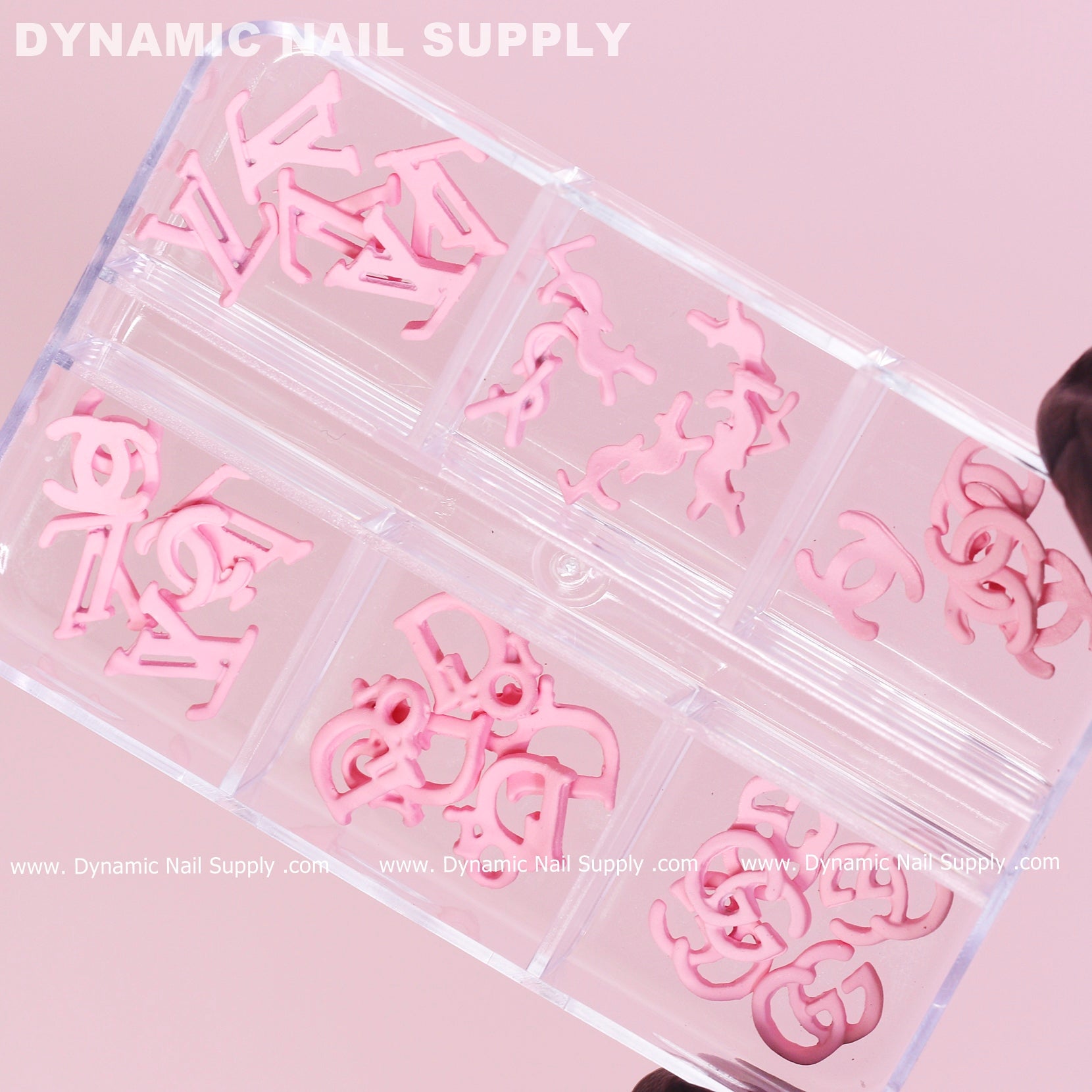 30 pcs Pink Multi-shapes Resin Brand Name Charms for Nails Art Design