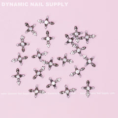 20 pcs Silver Crosses Charms (with Pearls) for Nails Art Design (Antique Chrome Heart Charm)
