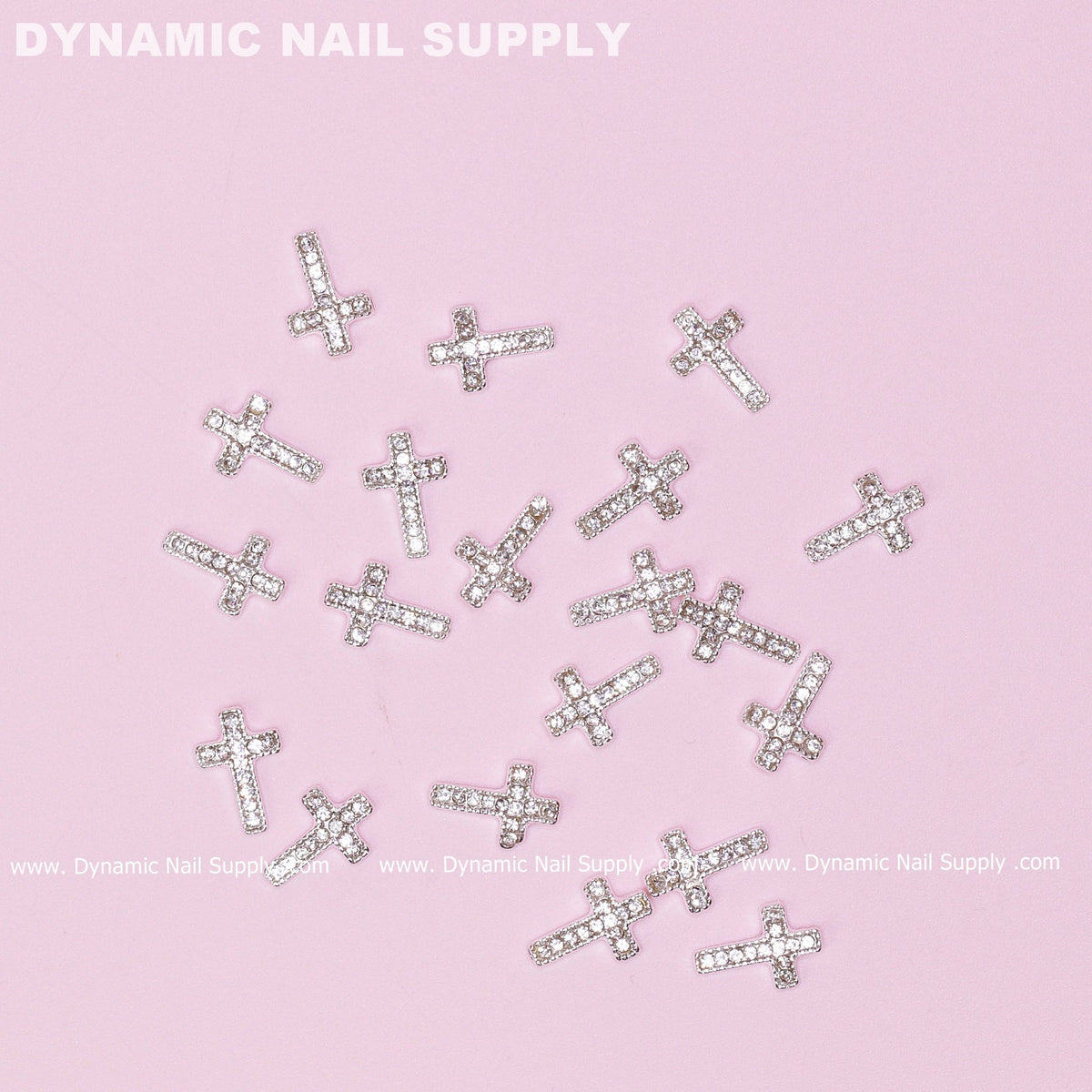 20 pcs Platinum Silver Crosses Charms (with rhinestones engraved) for Nails Art Design