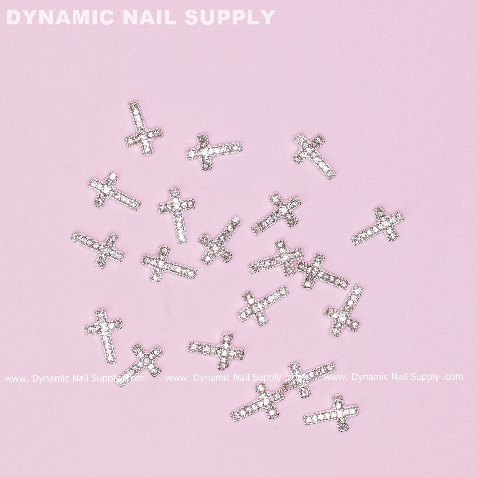 20 pcs Platinum Silver Crosses Charms (with rhinestones engraved) for Nails Art Design