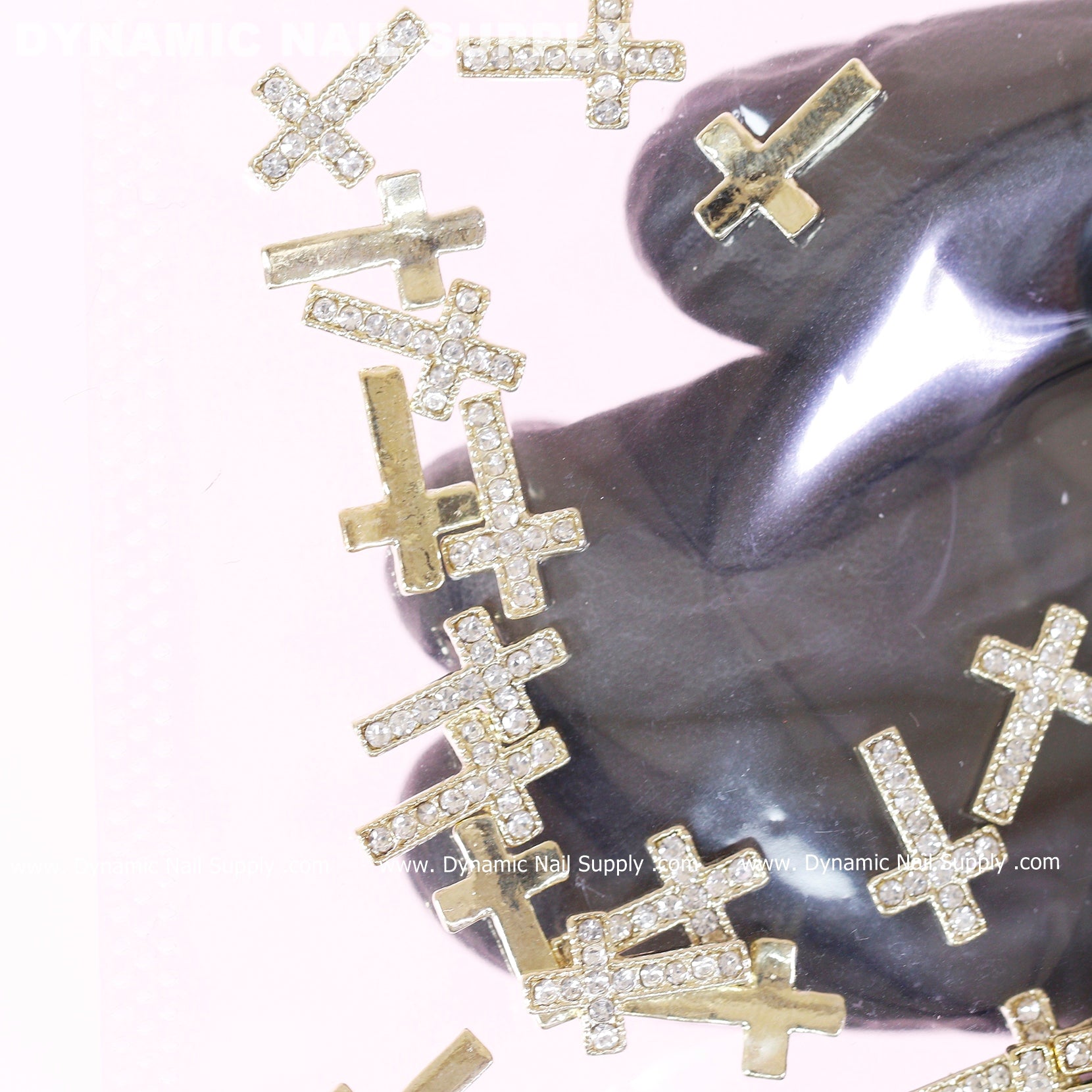 20 pcs Gold Crosses Charm (with rhinestones engraved) for Nails Art Design