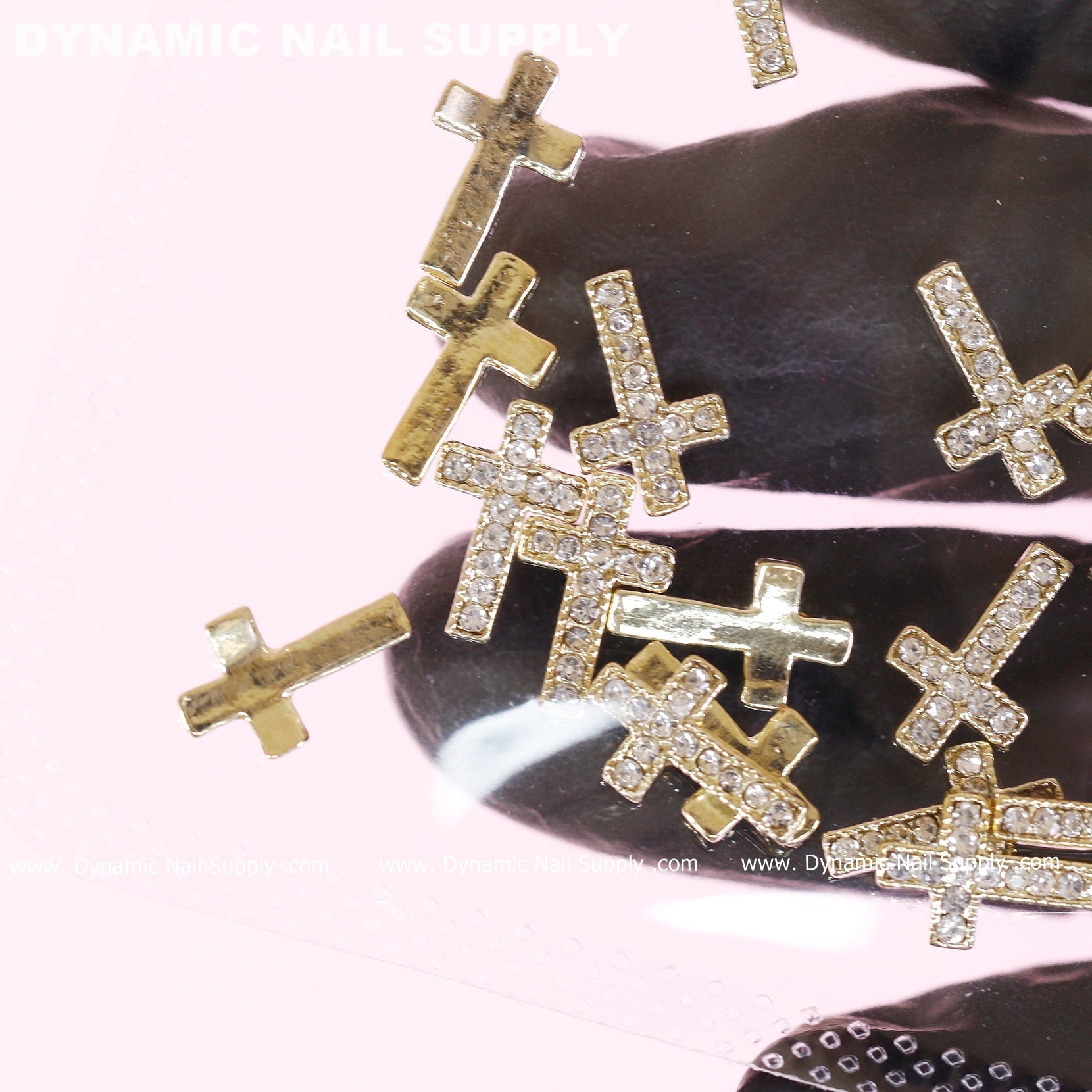 20 pcs Gold Crosses Charm (with rhinestones engraved) for Nails Art Design