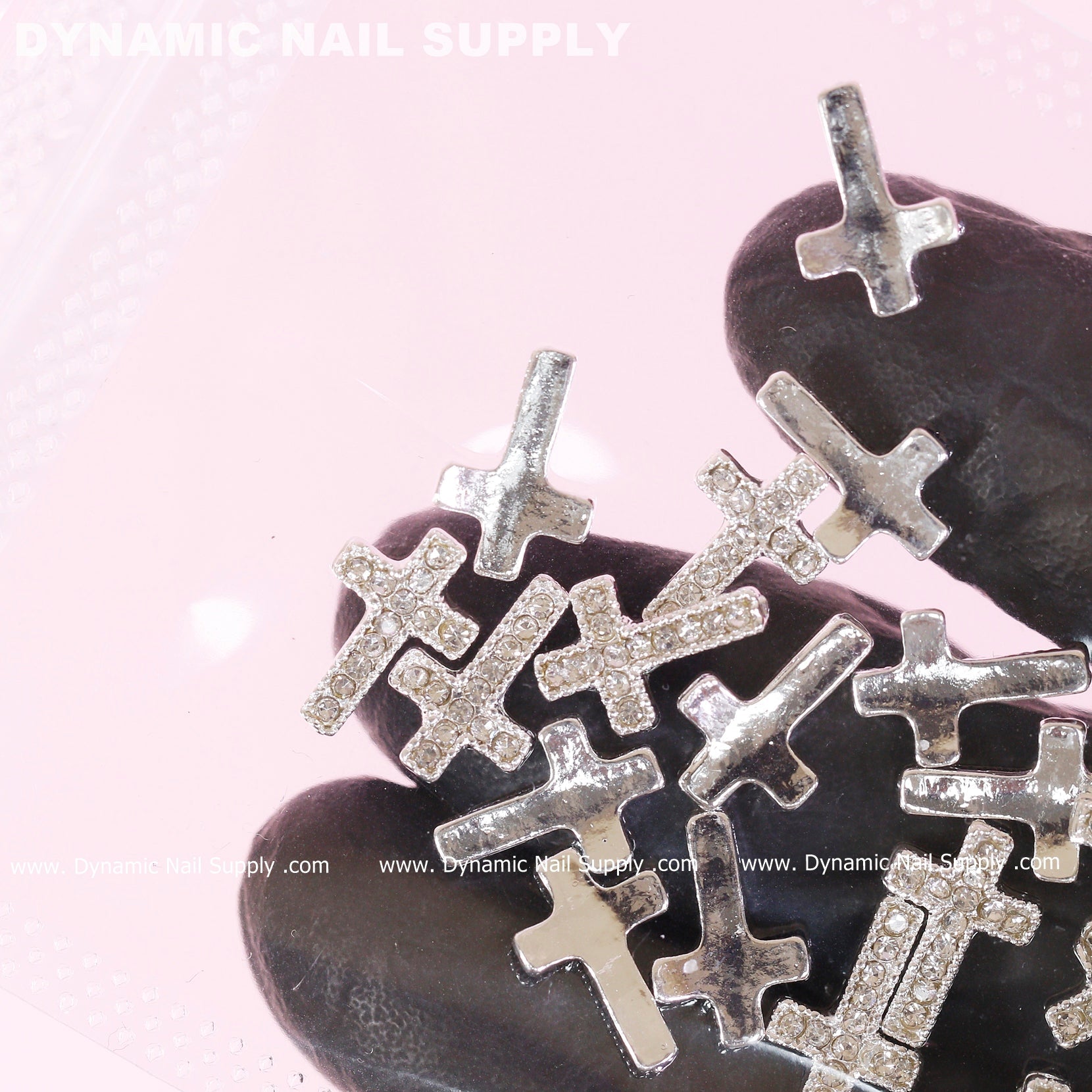 20 pcs Platinum Silver Crosses Charms (with rhinestones engraved) for Nails Art Design