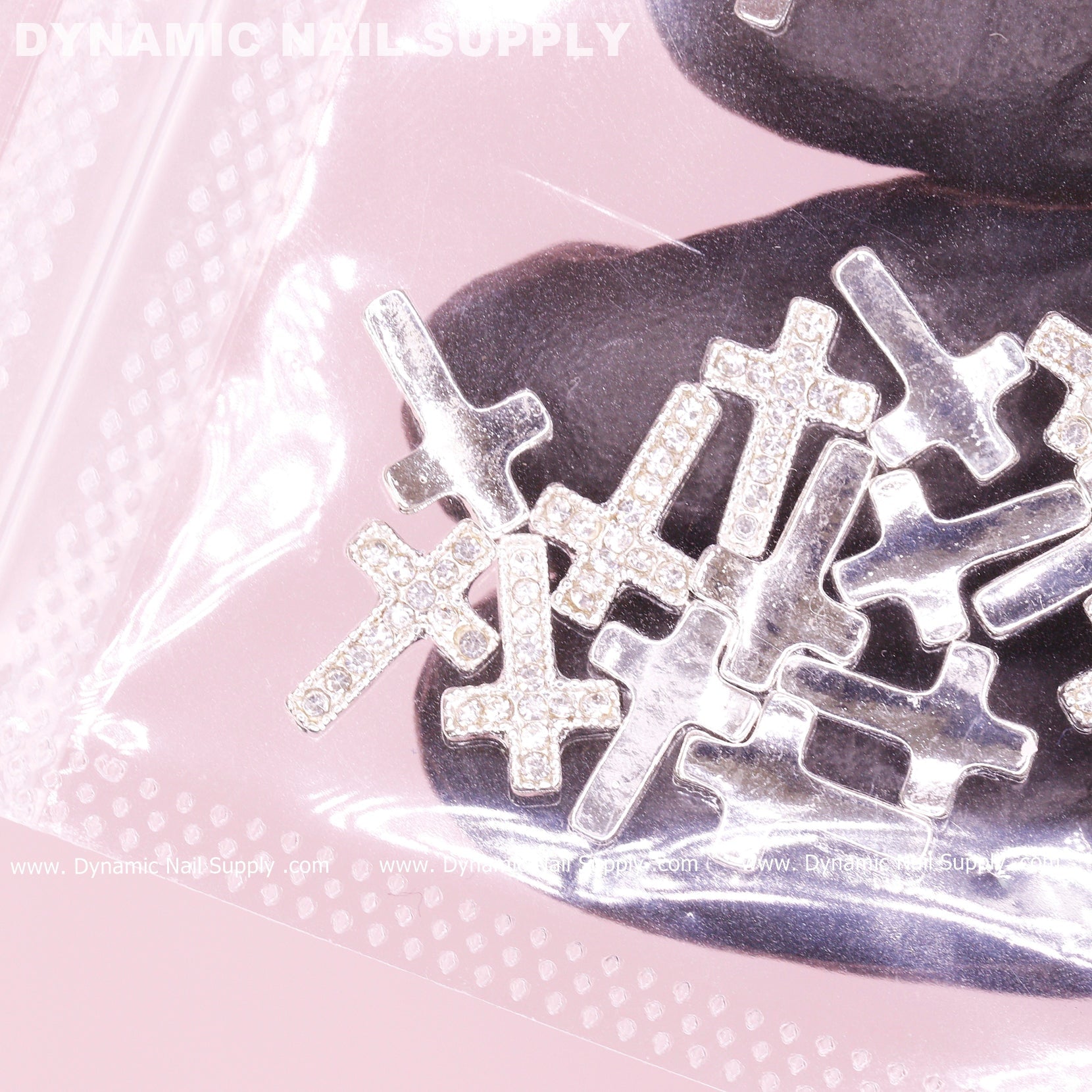 20 pcs Platinum Silver Crosses Charms (with rhinestones engraved) for Nails Art Design