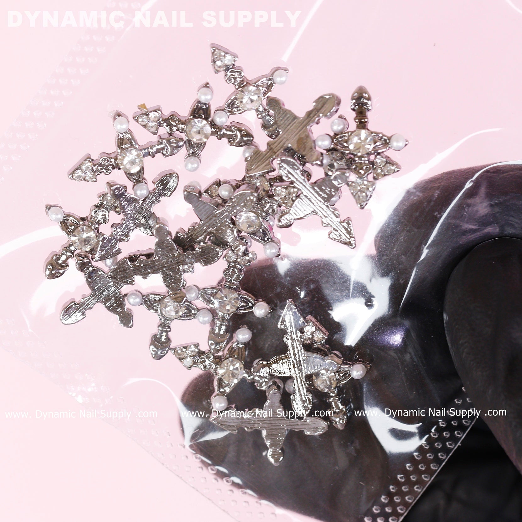 20 pcs Silver Crosses Charms (with Pearls) for Nails Art Design (Antique Chrome Heart Charm)