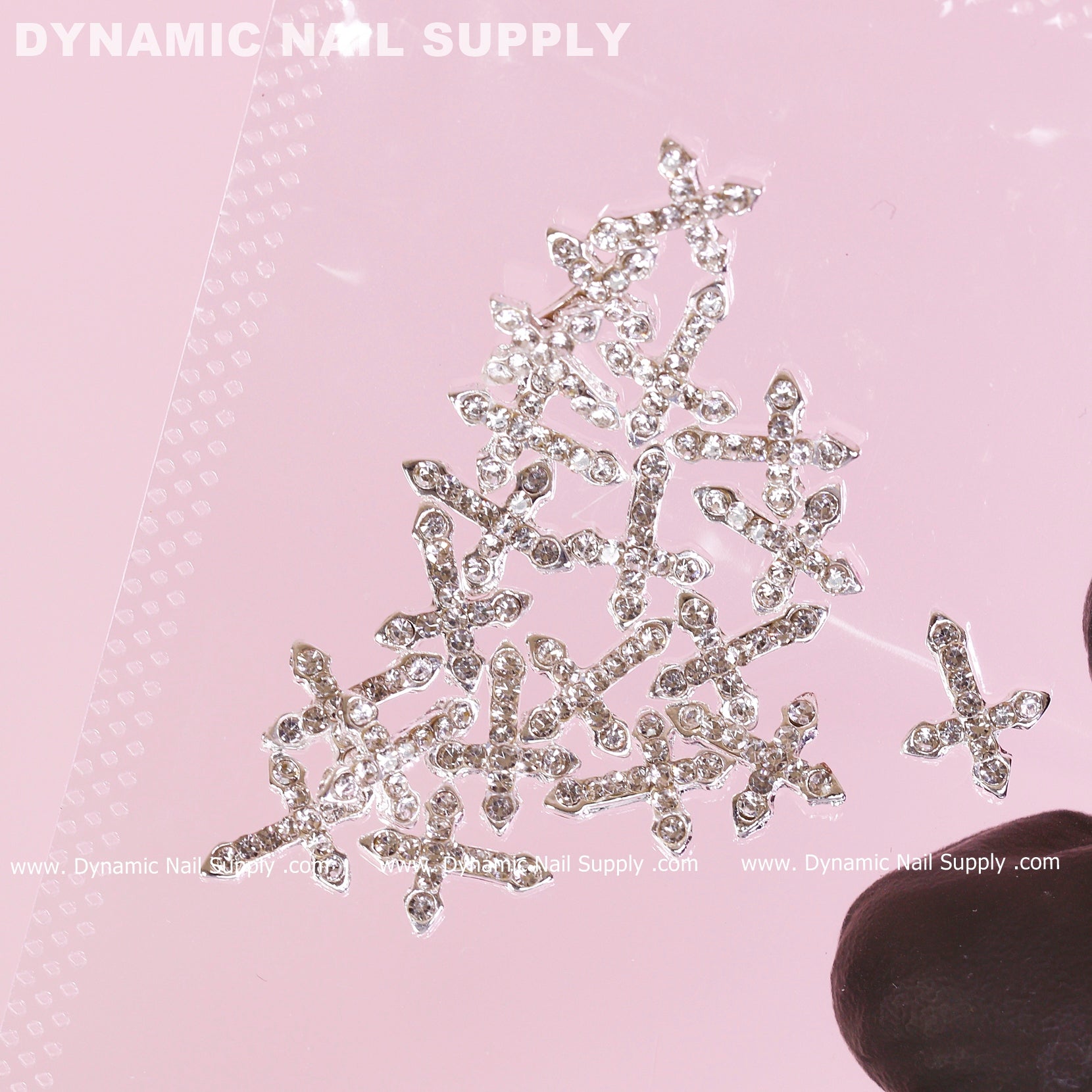 20 pcs Platinum Silver Crosses Charm (small with rhinestones) for Nails Art Design