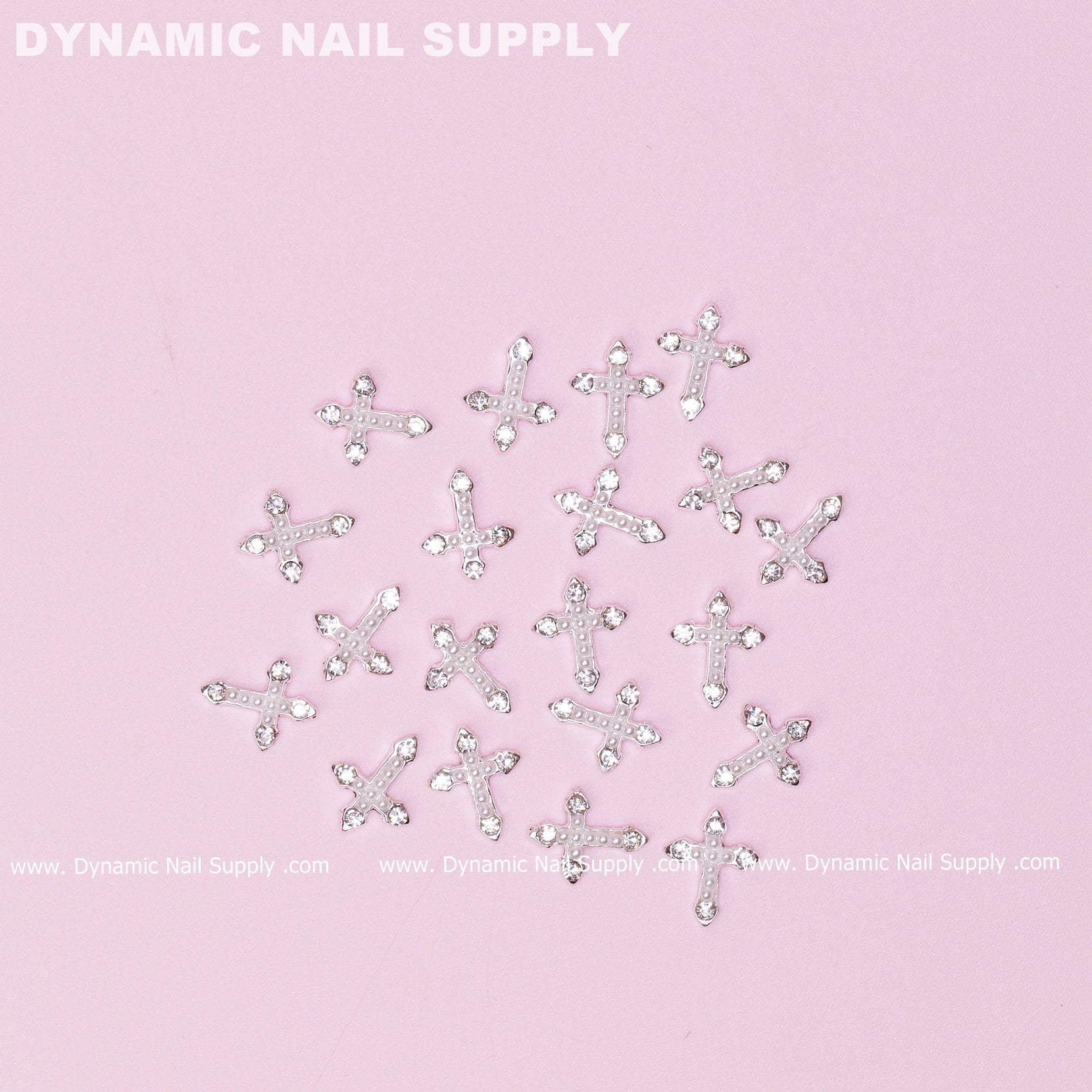 20 pcs Silver Crosses (with white Pearls engraved) for Nails Art Design