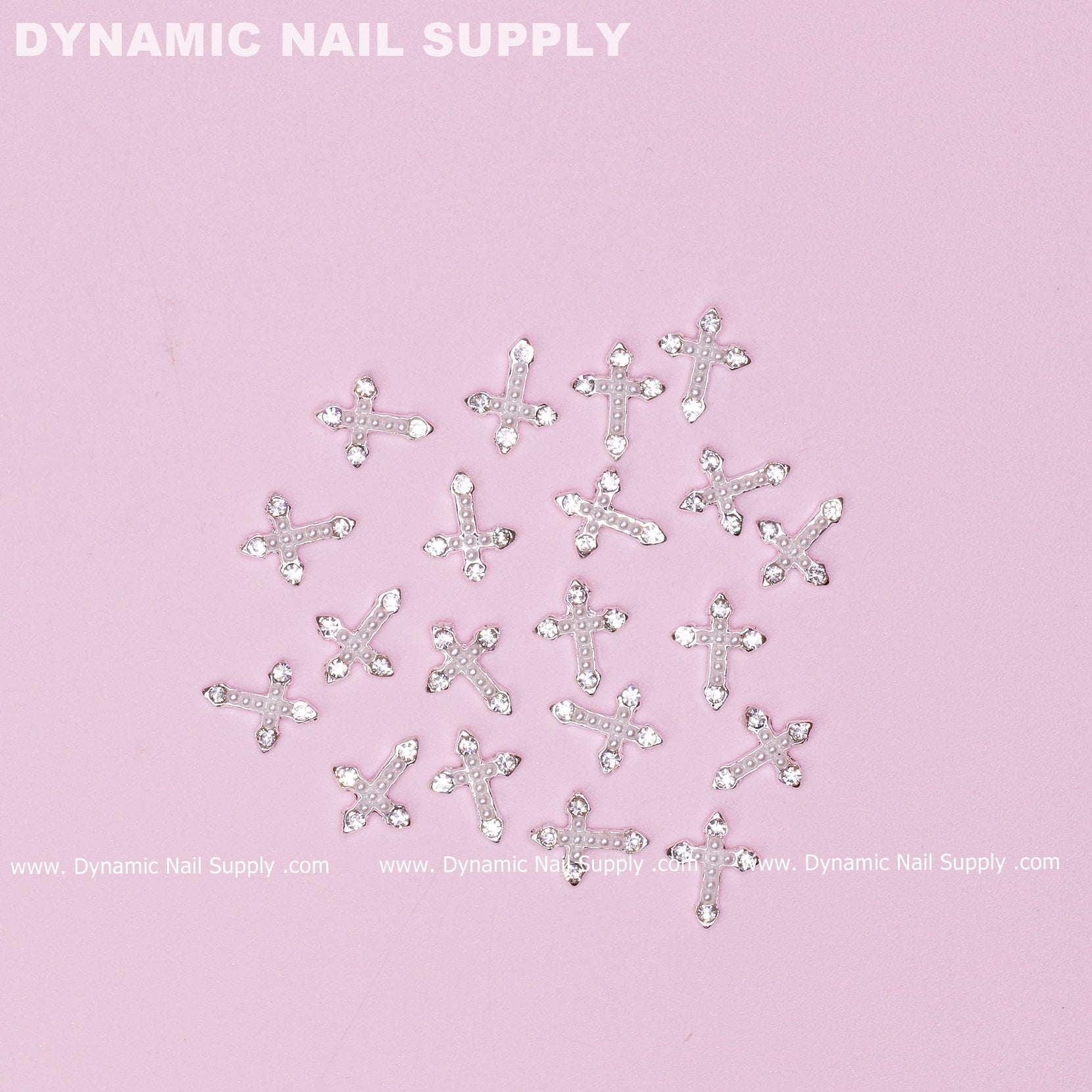 20 pcs Silver Crosses (with white Pearls engraved) for Nails Art Design