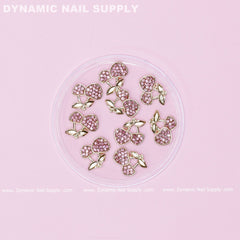 9 pcs Pink Cherry Nail Charms Engraved Rhinestones (Large size)