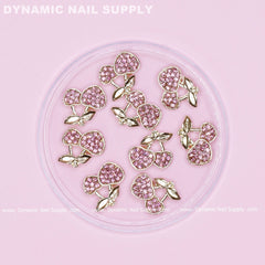 9 pcs Pink Cherry Nail Charms Engraved Rhinestones (Large size)