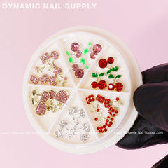 17 pcs Mixed Colors Cherry Nail Charms (Rhinestones Engraved, Red, Pink, Silver)