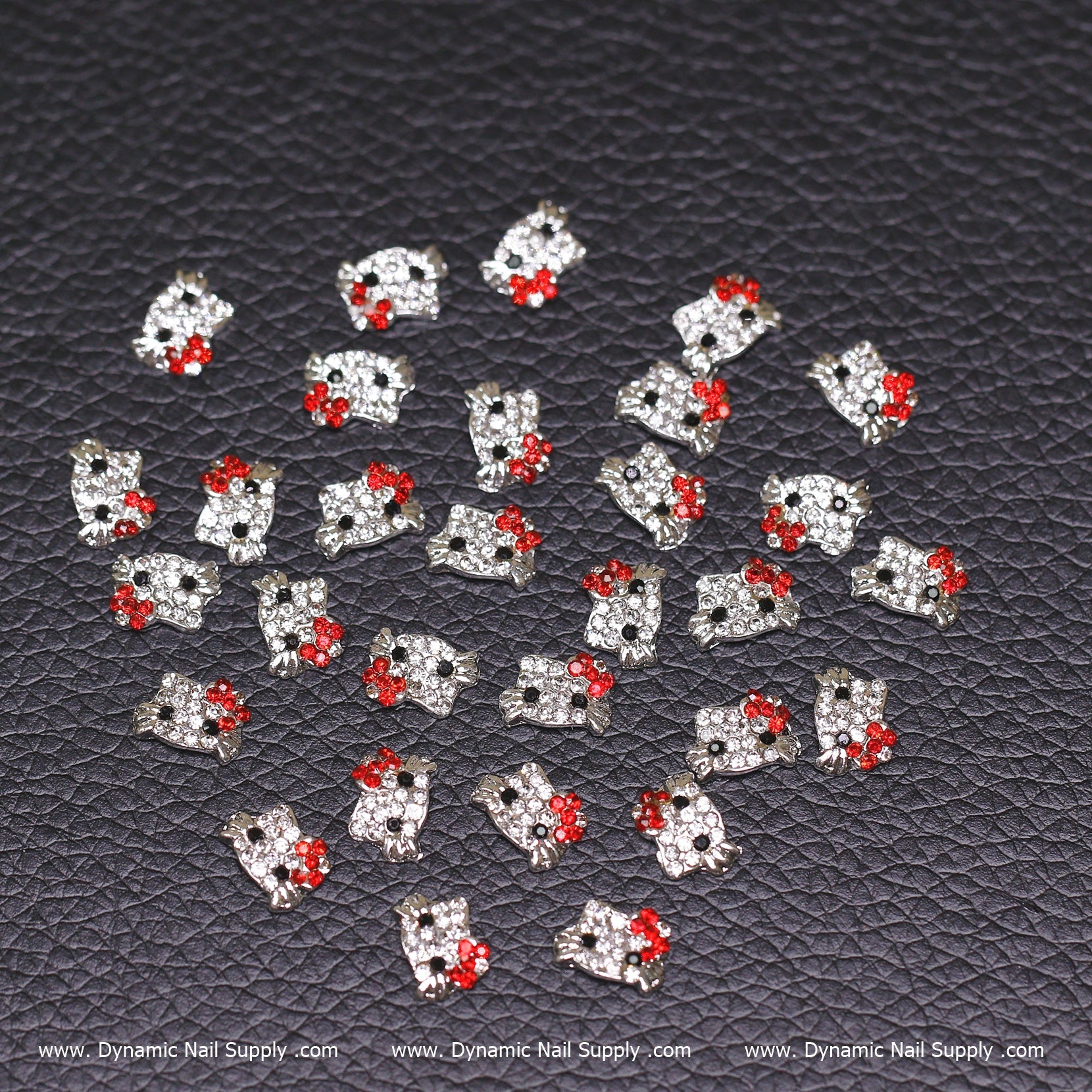 (Red) 30 pcs Metal Hell0 Kitty Design Nail Charms  (zircon alloy charm)
