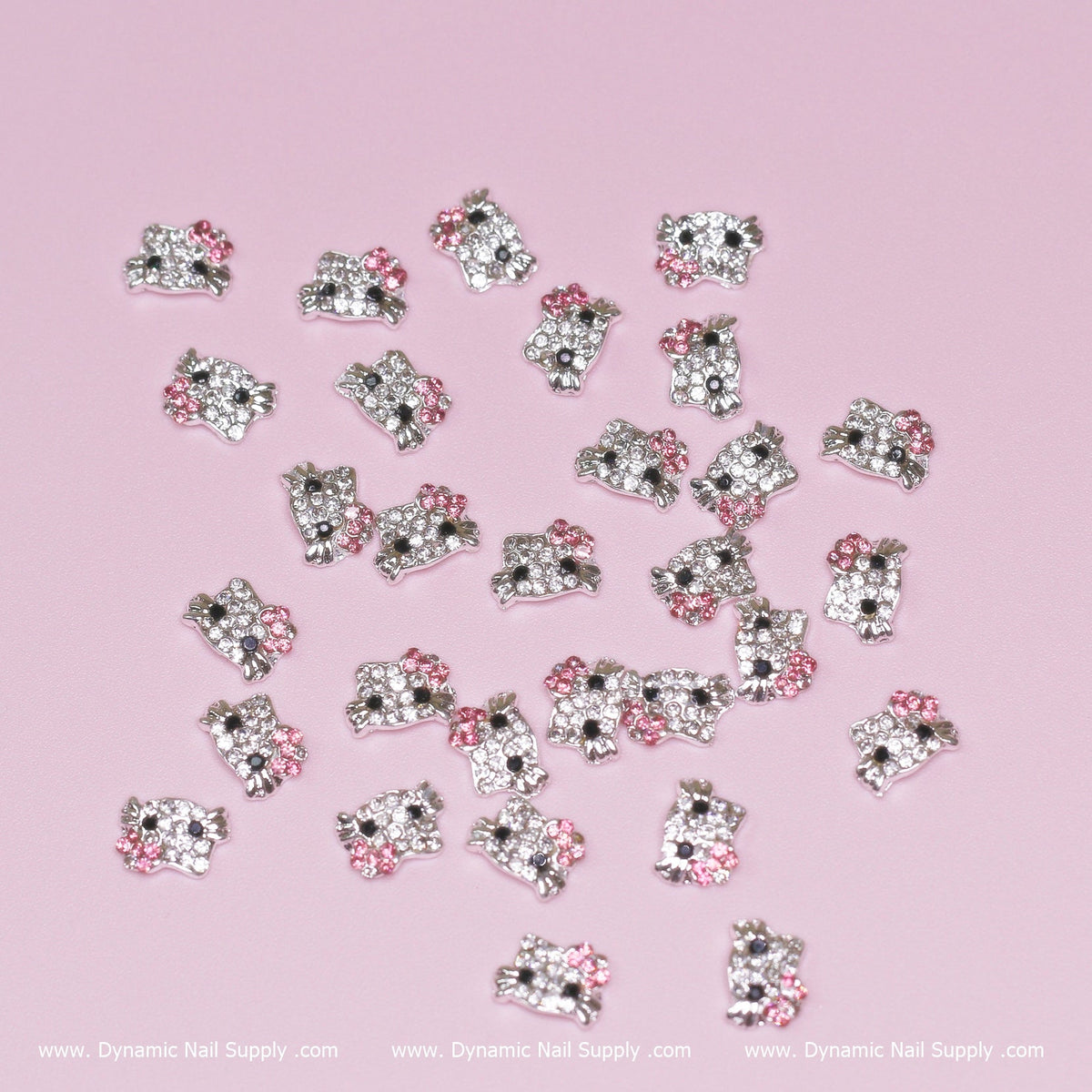 (Light Pink) 30 pcs Metal Hell0 Kitty Design Nail Charms  (zircon alloy charm)