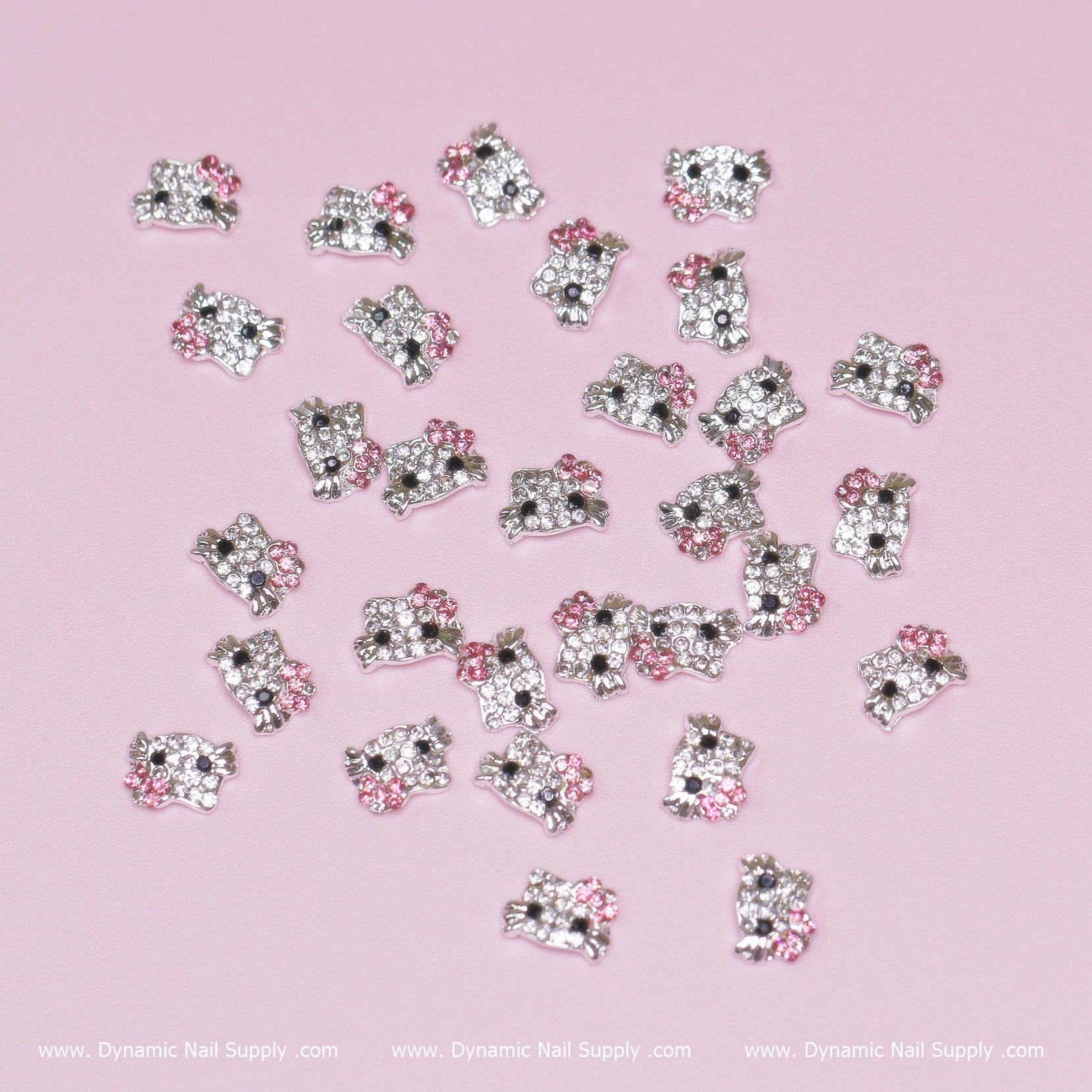 (Light Pink) 30 pcs Metal Hell0 Kitty Design Nail Charms  (zircon alloy charm)