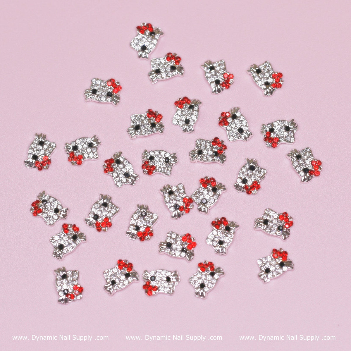 (Red) 30 pcs Metal Hell0 Kitty Design Nail Charms  (zircon alloy charm)