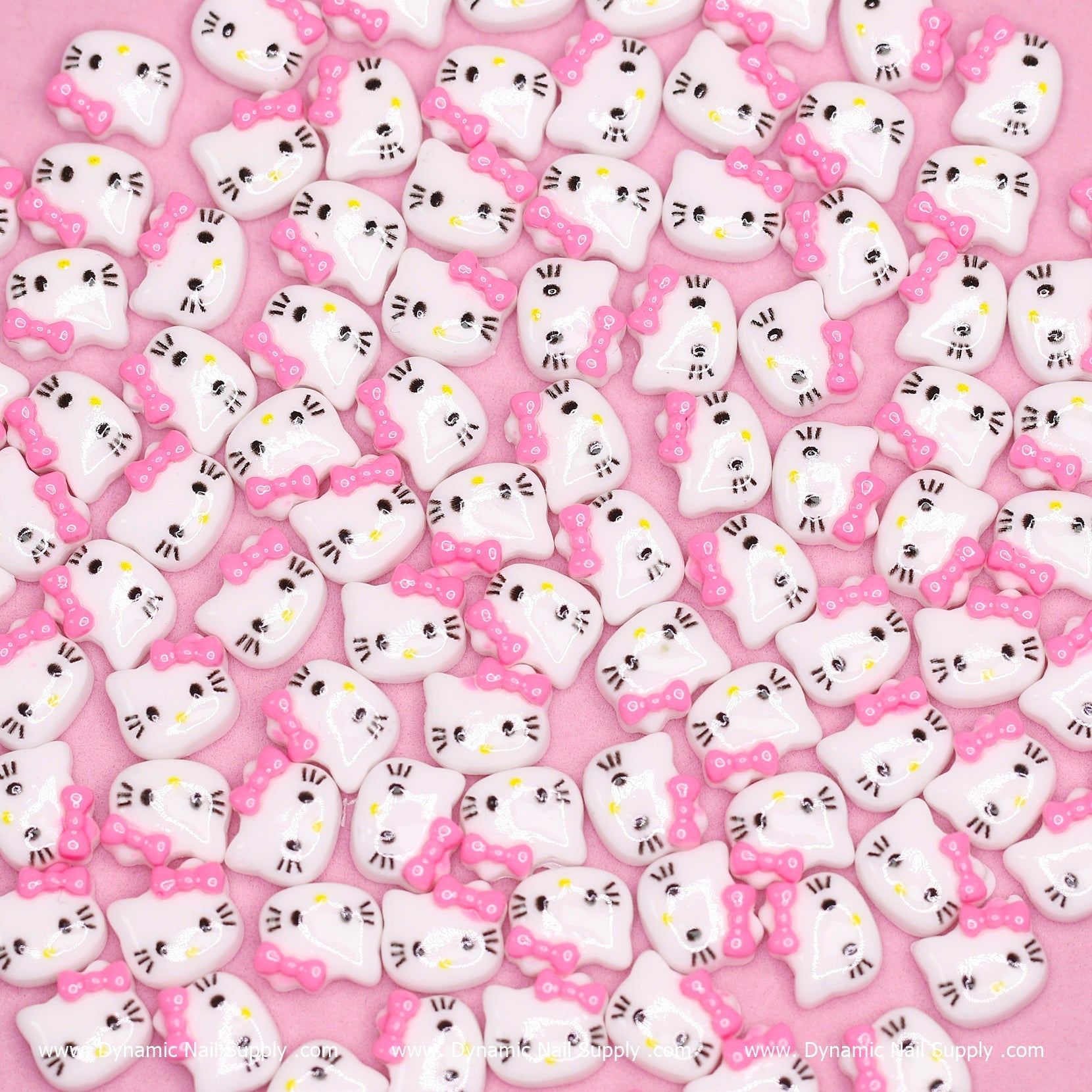 (Pink) 100 pcs Cute Resin Hell0 Kitty Design Nail Charms