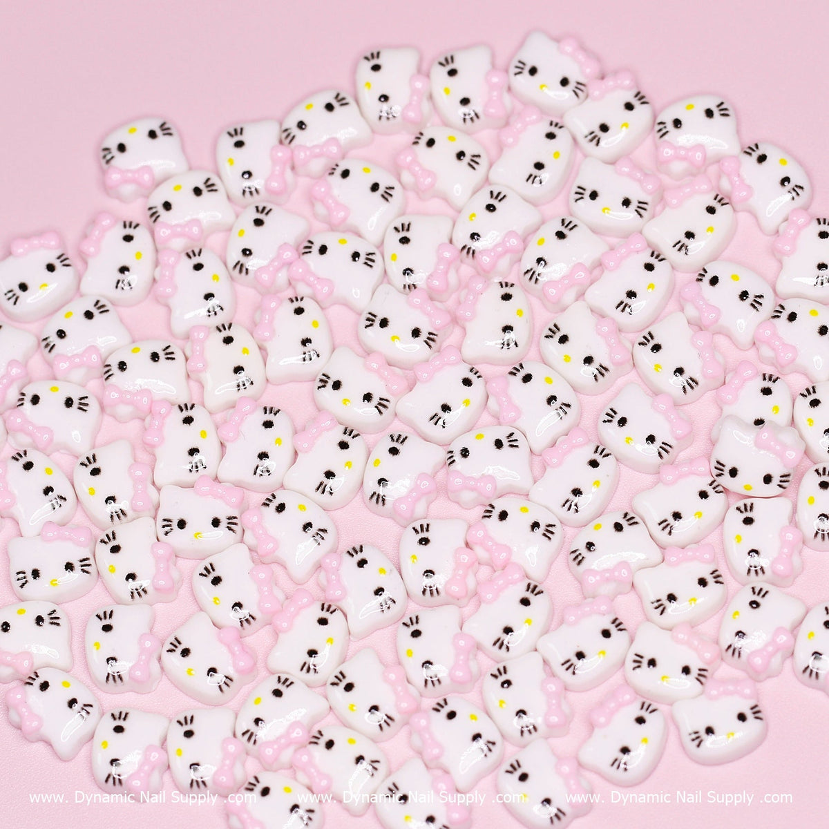(Pastel Pink) 100 pcs Cute Resin Hell0 Kitty Design Nail Charms