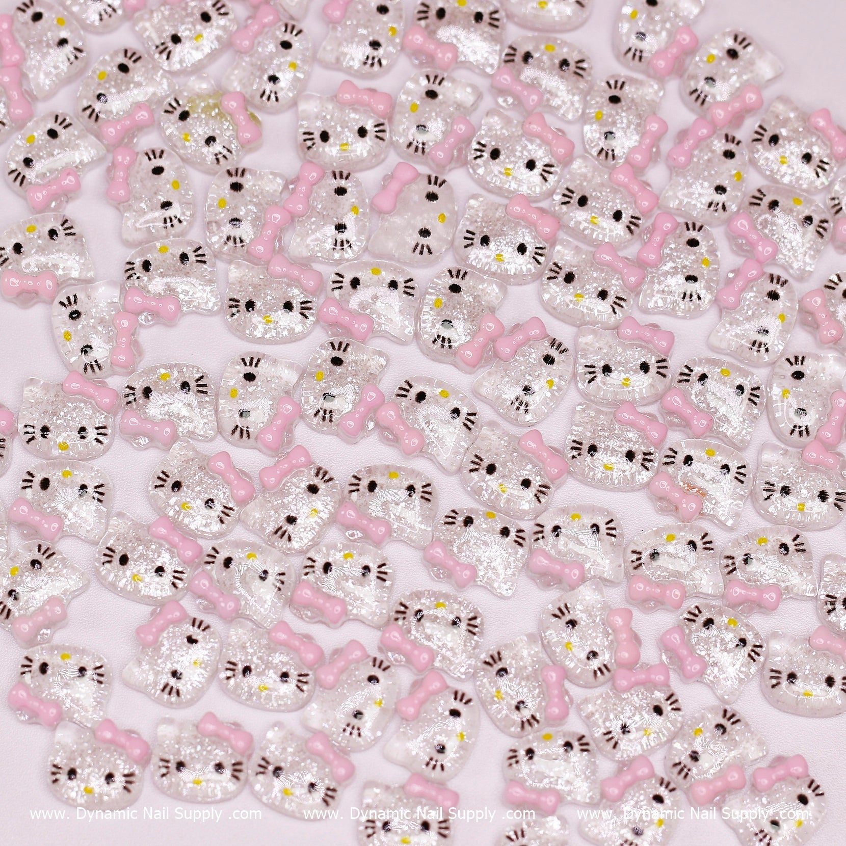 (Clear & Pink) 100 pcs Cute Resin Hell0 Kitty Design Nail Charms