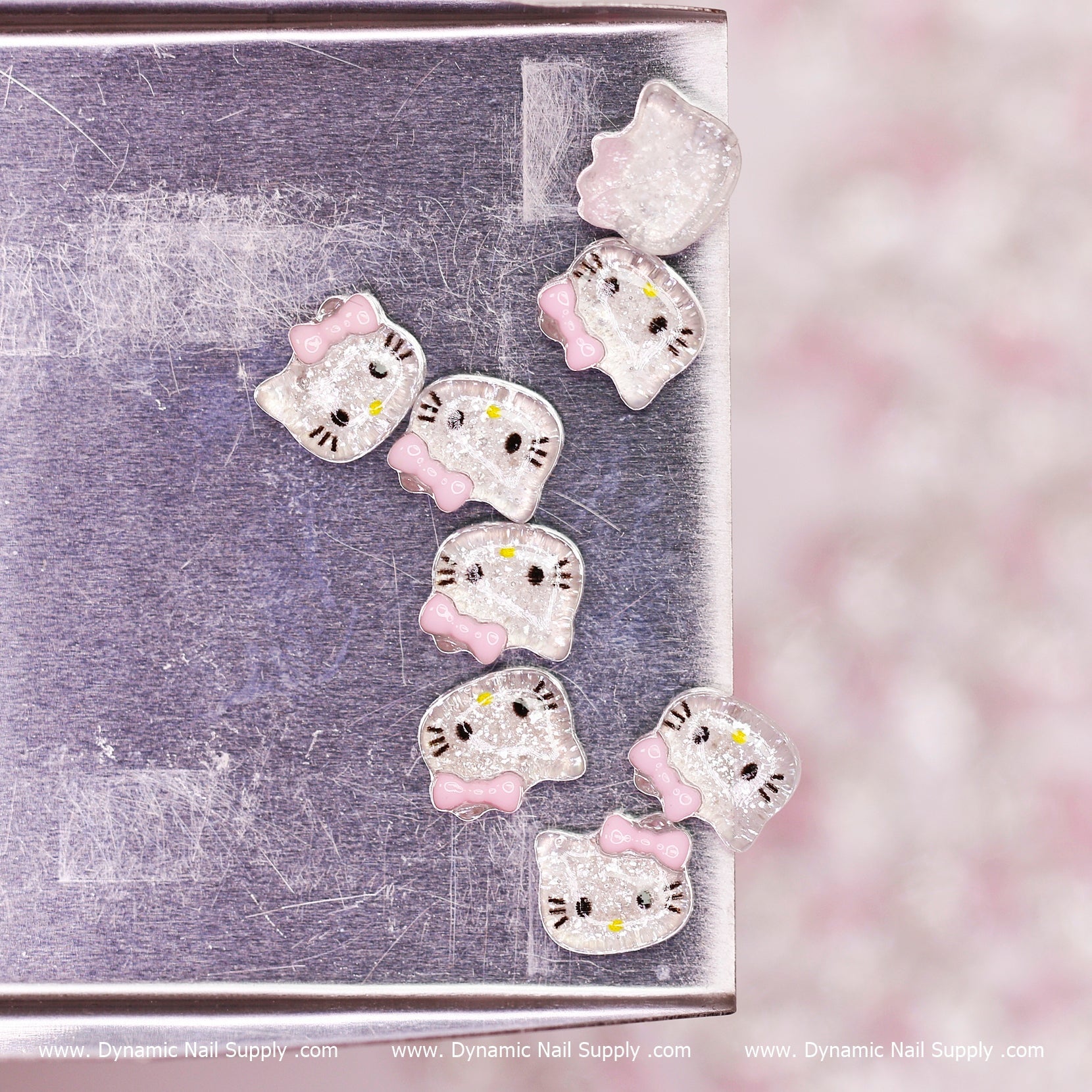 (Clear & Pink) 100 pcs Cute Resin Hell0 Kitty Design Nail Charms