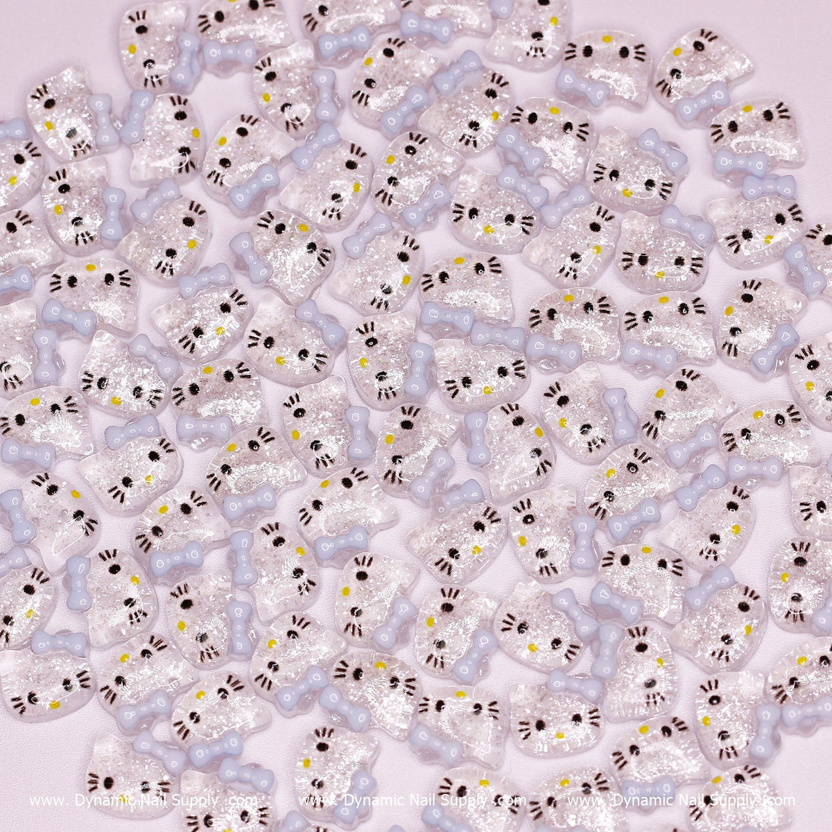 (Clear & Blue) 100 pcs Cute Resin Hell0 Kitty Design Nail Charms
