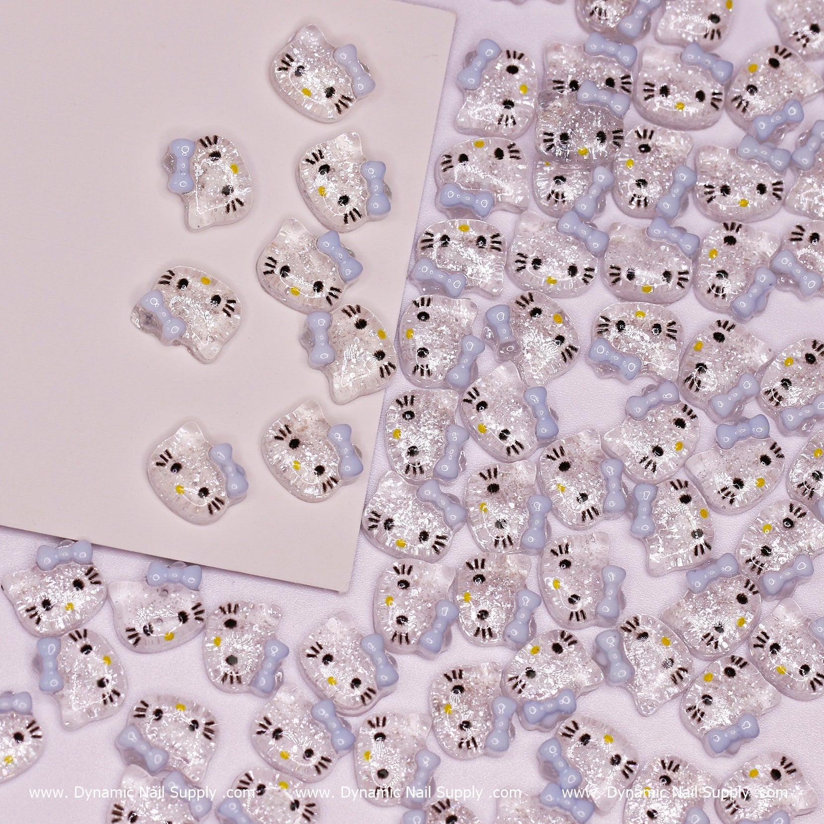 (Clear & Blue) 100 pcs Cute Resin Hell0 Kitty Design Nail Charms