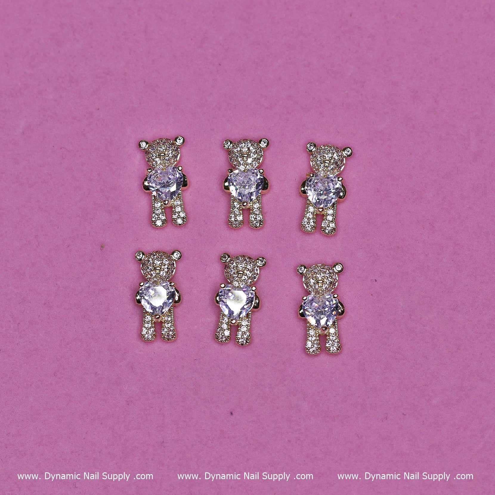 (Gold) 6 pcs Bear Charm with Rhinestones (Hugging) Engraved