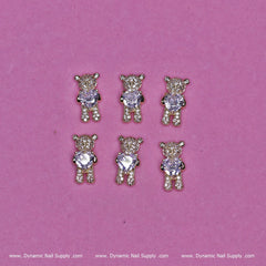 (Gold) 6 pcs Bear Charm with Rhinestones (Hugging) Engraved