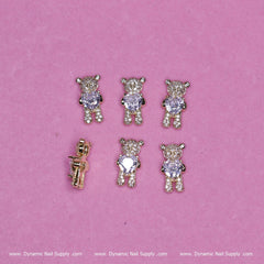(Gold) 6 pcs Bear Charm with Rhinestones (Hugging) Engraved